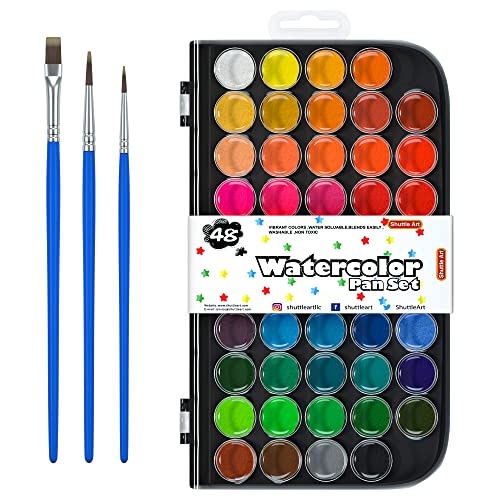 Shuttle Art Watercolor Paint Set, 48 Colors Watercolor Paint Pan Set with 3  Paint Brushes for Beginners, Artists, Kids & Adults to Watercolor Paint,  Bullet Journal, Calligraphy Practice